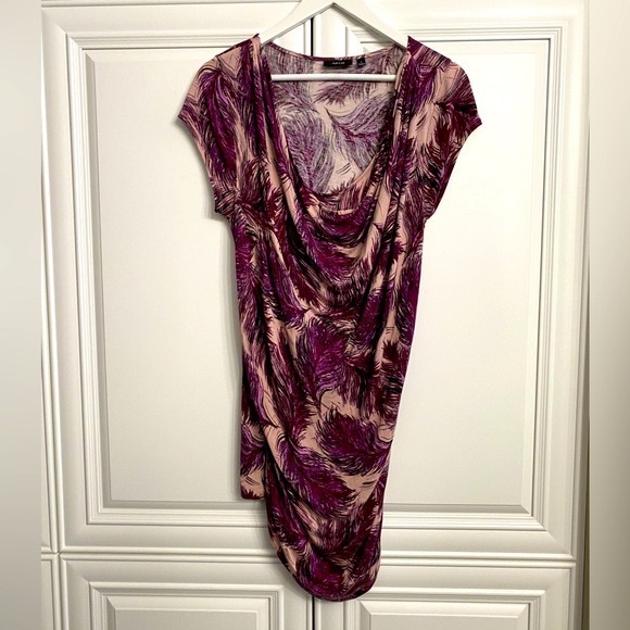 Apt. 9 Dresses & Skirts - Apt 9 Women Sz Large Purple Pink Scoop Neck Short Sleeve Ruched Knit Midi Dress
